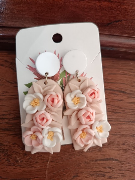 Earrings - Pink and white flowers 5.5cm