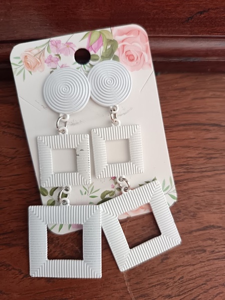 Earrings - White square 7.5cm