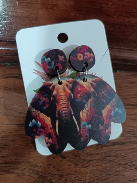 Earrings - Wooden elephant 5.5cm