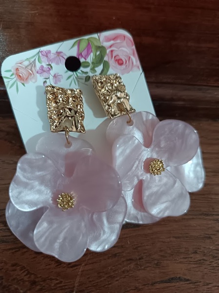 Earrings - Pink and gold flower 6cm