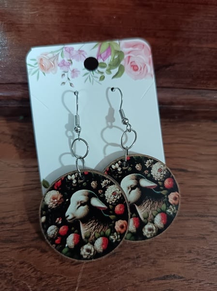 Earrings - Wooden sheep 6.5cm