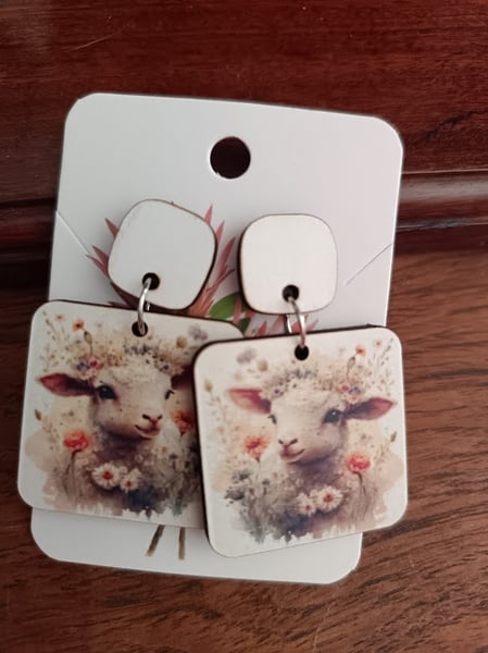 Earrings - Wooden sheep 4.5cm