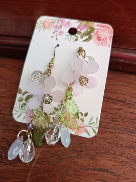 Earrings - Pink hanging flowers 7cm