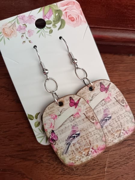 Earrings - Wooden bird 6.5cm
