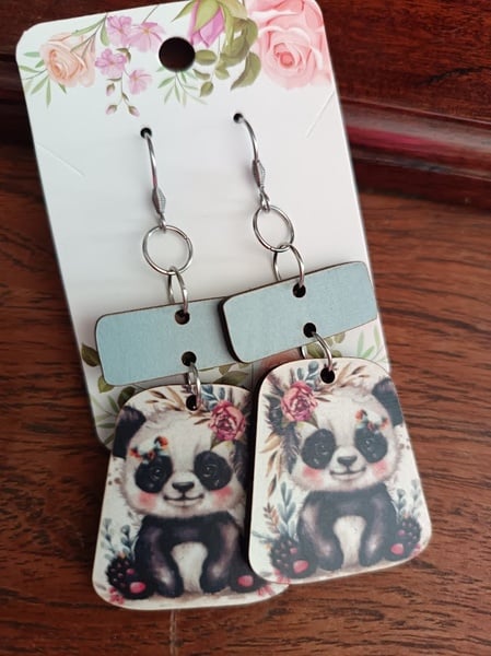 Earrings - Wooden panda 7.5cm