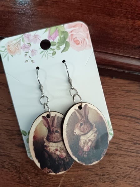 Earrings - Wooden rabbit 6cm