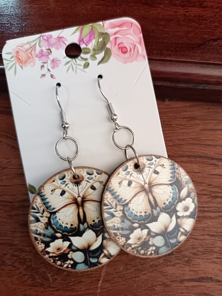 Earrings - Wooden butterfly 6.5cm