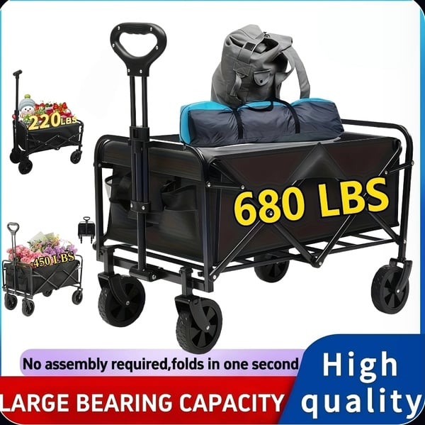 Collapsible All-Terrain Grocery & Garden Trolley – Heavy-Duty Foldable Camping Cart