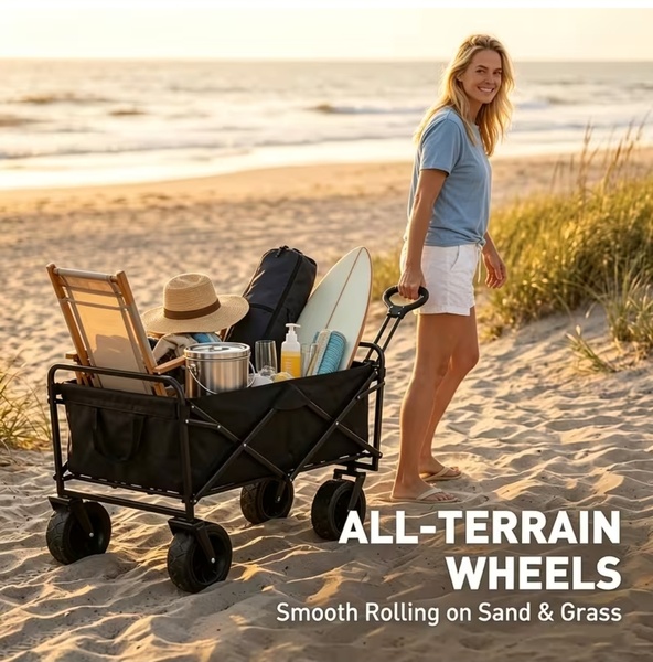 Collapsible All-Terrain Grocery & Garden Trolley – Heavy-Duty Foldable Camping Cart