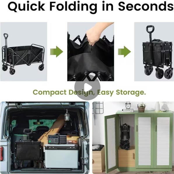 Collapsible All-Terrain Grocery & Garden Trolley – Heavy-Duty Foldable Camping Cart