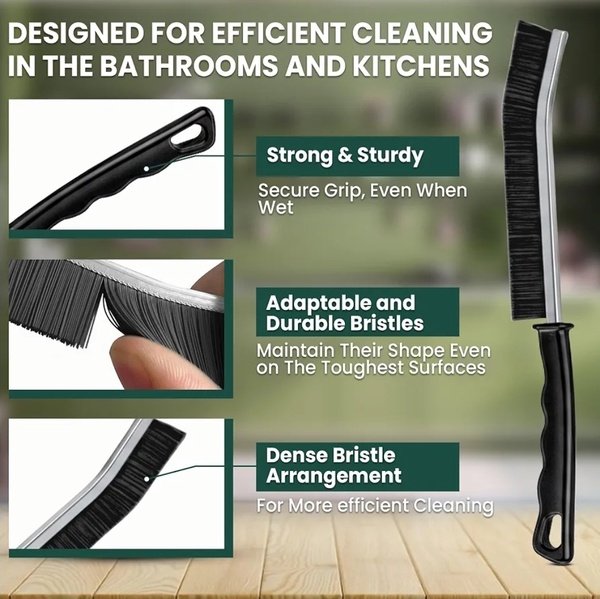 3-Piece Hard-Bristled Crevice Cleaning Brush Set – Grout & Corner Scrubber
