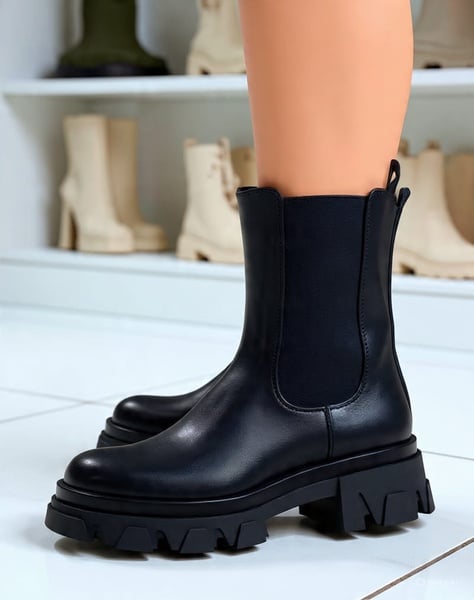Women's High-Gloss Patent Chunky Chelsea Boots