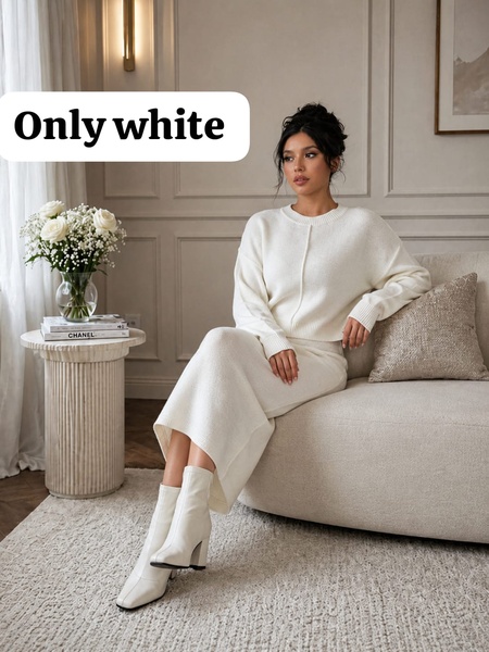 ✨ Monochrome Premium 2-Piece Knitted Sweater & Skirt Set ✨