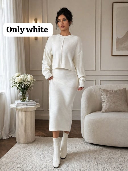 ✨ Monochrome Premium 2-Piece Knitted Sweater & Skirt Set ✨