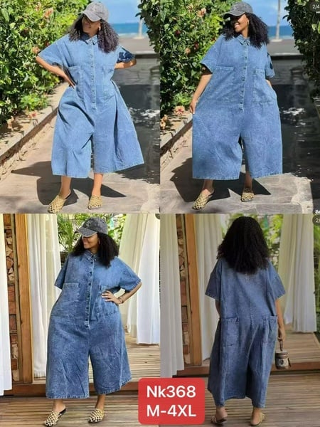 💙 Trendy Short-Sleeve Wide-Leg Denim Jumpsuit 💙