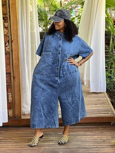 💙 Trendy Short-Sleeve Wide-Leg Denim Jumpsuit 💙