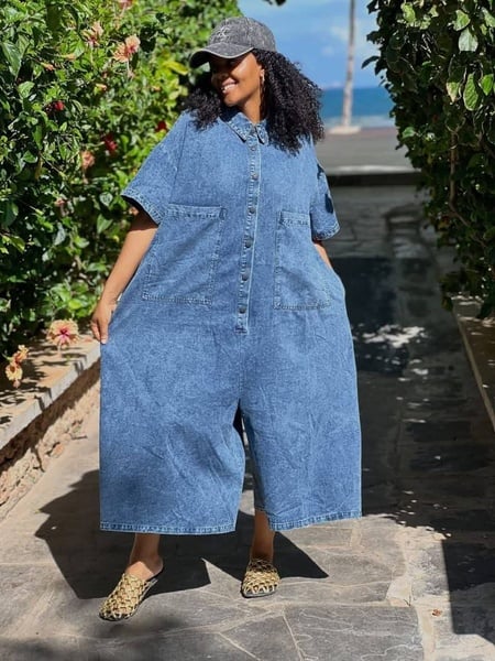 💙 Trendy Short-Sleeve Wide-Leg Denim Jumpsuit 💙