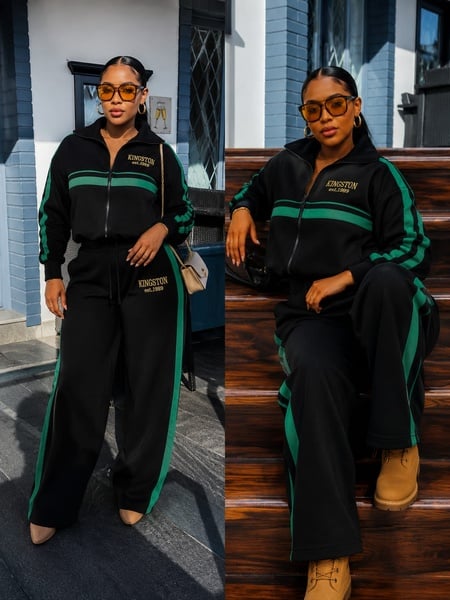 🌟 Kingston Jamaica Stripe Crop Tracksuit Set 🌟