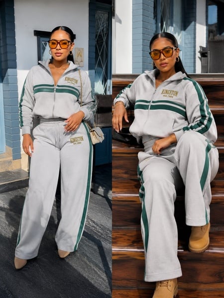 🌟 Kingston Jamaica Stripe Crop Tracksuit Set 🌟