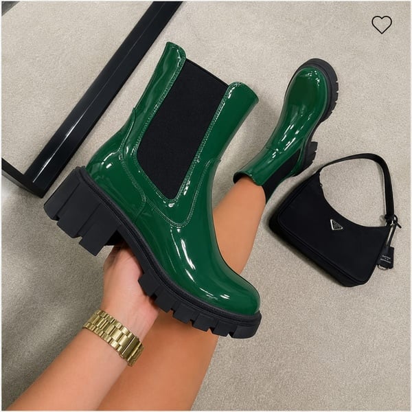 Women's High-Gloss Patent Chunky Chelsea Boots
