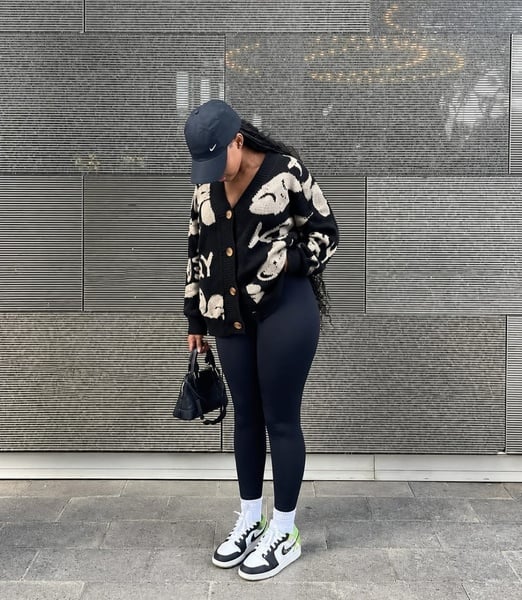 Oversized Graphic Knit Cardigan – Slouchy Aesthetic Button-Up Sweater