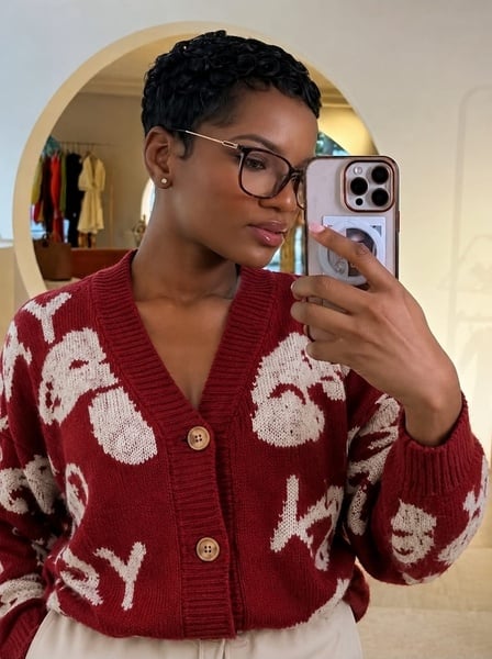 Oversized Graphic Knit Cardigan – Slouchy Aesthetic Button-Up Sweater