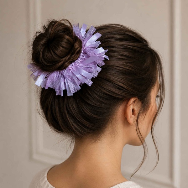Light Pink Glitter Ribbon Hair Bun Scrunchie picture