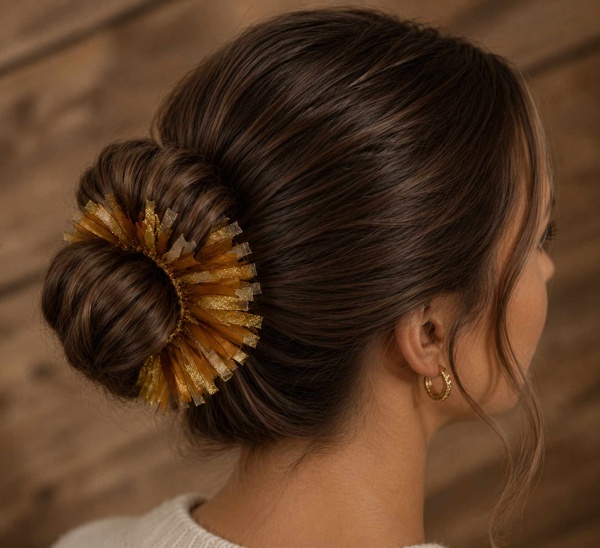 Golden Sparkle Bun Hair Scrunchie Accessory picture