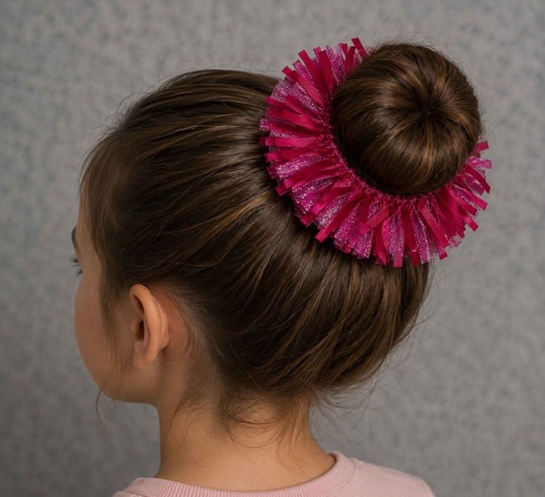 Girls Pink Glitter Ribbon Bun Scrunchie Hair Accessory picture