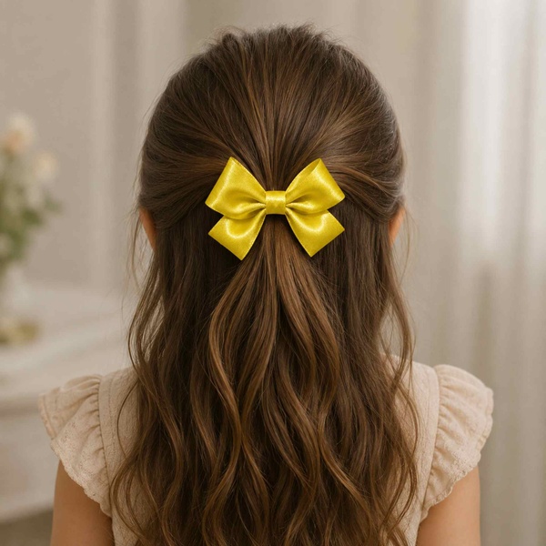 Sunshine Yellow Satin Ponytail Hair Bow for Girls picture