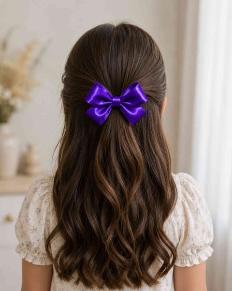 Purple Satin Hair Bow Ponytail Holder for Girls picture