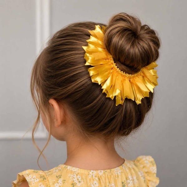 Sunflower Yellow Pleated Bun Scrunchie picture