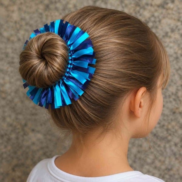 Turquoise & Navy Ribbon Bun Bow Hair Scrunchie picture