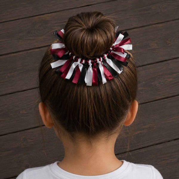 Handmade Maroon Black White Ribbon Bun Scrunchie Hair Accessory for Girls picture