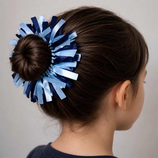 Light Blue & Navy Blue Ribbon Hair Bun Scrunchie picture