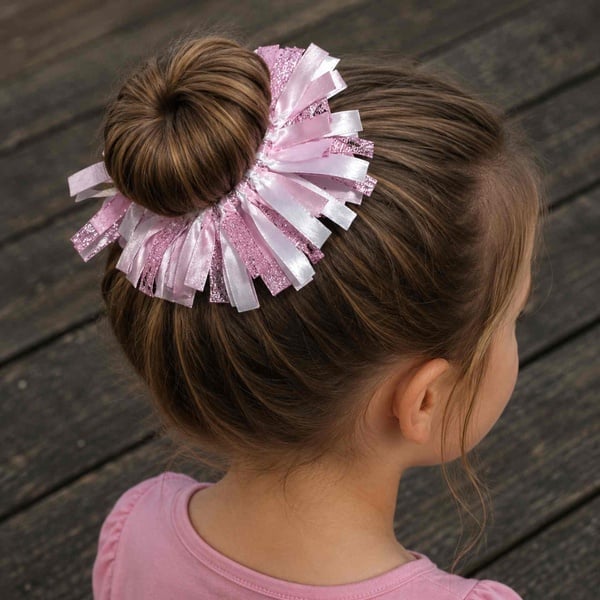 Pink & White Ribbon Tassel Bun Scrunchie picture