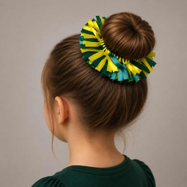 Green & Yellow Ribbon Bun Scrunchie picture