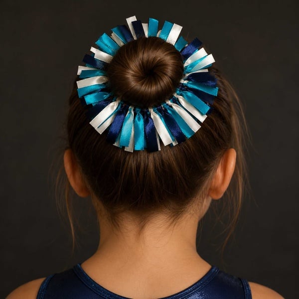 Ocean Breeze Turquoise, Navy & White Ribbon Bun Scrunchie picture