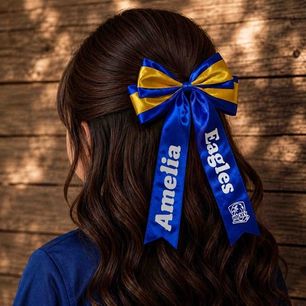 Personalised Hockey Hair Bow – Custom Name Satin Ribbon Bow picture