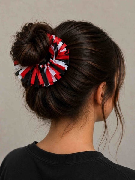 Red Black and White Ribbon Bun Scrunchie Hair Accessory picture