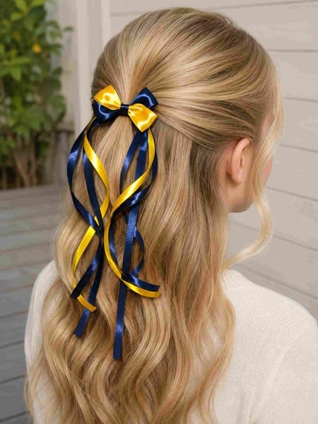 Navy & Yellow Streamer Hair Bow for Girls picture