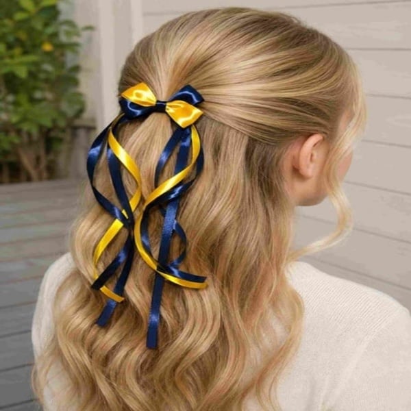 Navy & Yellow Streamer Hair Bow for Girls picture