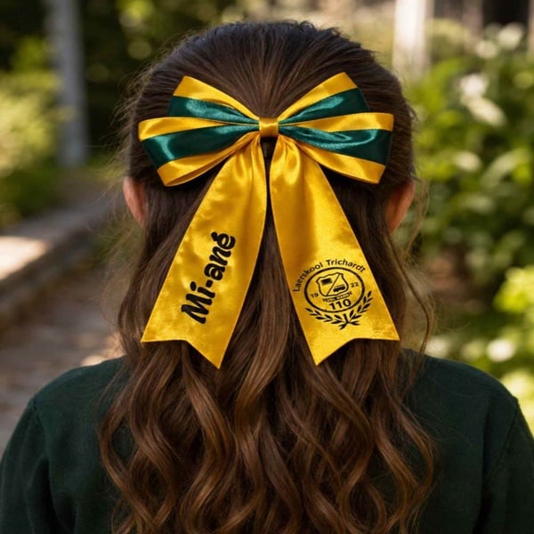 Personalized Custom Printed School Hair Bow with Name & Logo picture