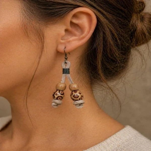 Hypoallergenic Handmade Beaded Leather Earrings picture