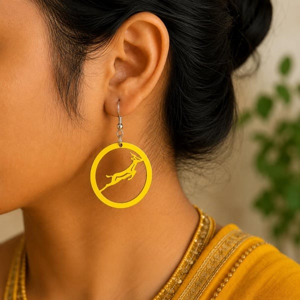 South Africa Rugby Springbok Hoop Earrings | Handmade Yellow Fan Earrings with Hypoallergenic Hooks picture