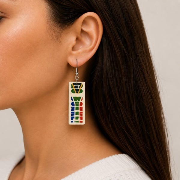 South African Rugby Rectangle Dangle Earrings with Silver Hooks Handmade picture