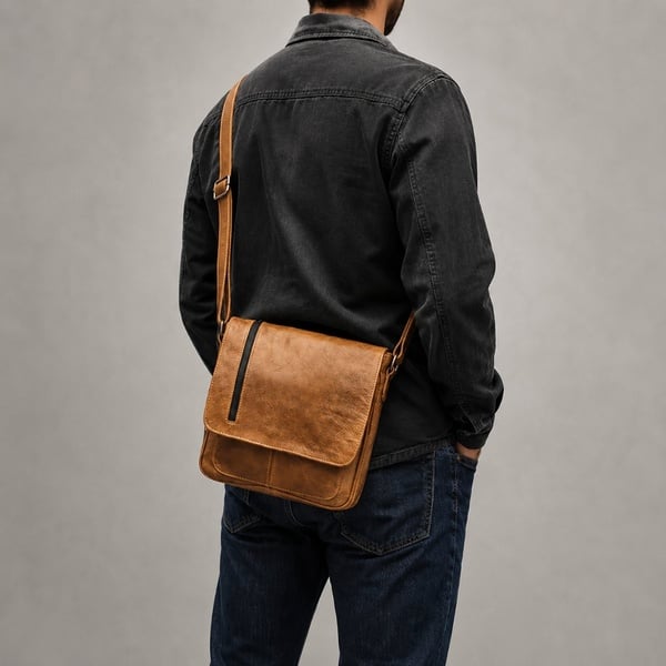Men’s Classic Brown Leather Crossbody Messenger Bag (±30×30×6cm) picture