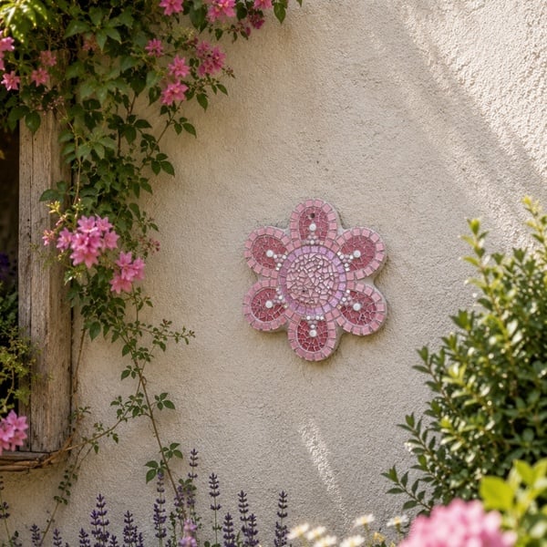 Shades of Pink Mosaic Flower - Wall Art