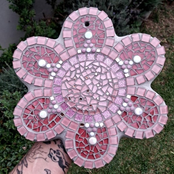 Shades of Pink Mosaic Flower - Wall Art