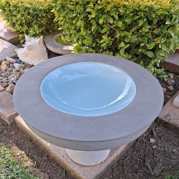 Mediterranean Aqua Blue Birdbath